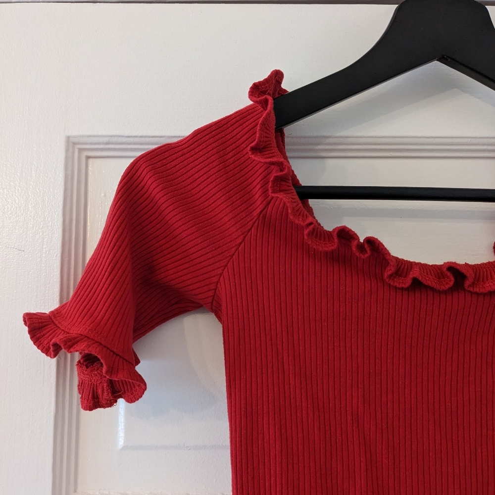 Reformation Red Off-Shoulder Ribbed Crop Top - Picture 4 of 6